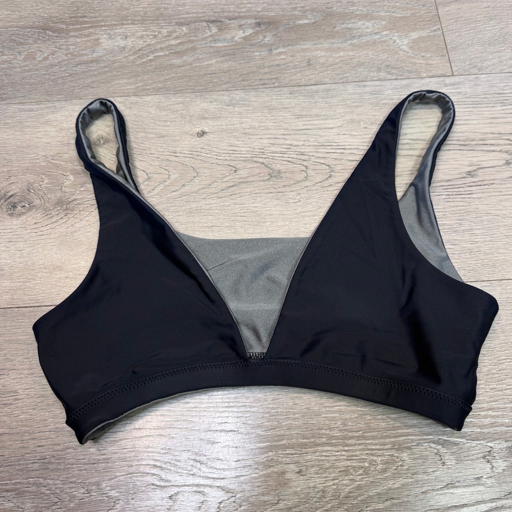 Lole Reversible Bikini Top Black Grey Scoop V-Neck LWW0488 Size Small